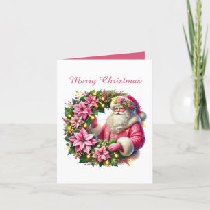 Tarjeta Festiva Navidades rosados festivos personalizable Santa