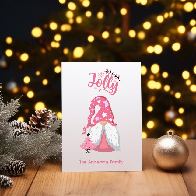 Tarjeta Festiva Navidades rosados Gnome Jolly (Subido por el creador)
