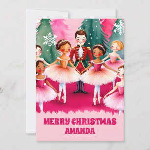 Tarjeta Festiva Navidades rosados Nutcracker Ballerina niños