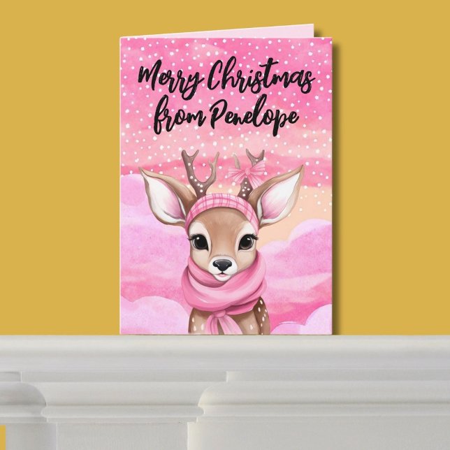 Tarjeta Festiva Navidades rosados: reno personalizado (Subido por el creador)