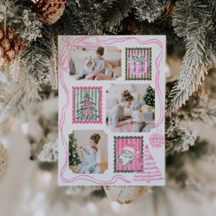 Tarjeta Festiva Navidades rosados vintage Watercolor Family Photo