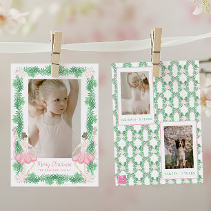 Tarjeta Festiva Navidades rosados y verdes de color Ballerinas Fot