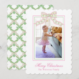 Tarjeta Festiva Navidades rosados y verdes mariposa foto