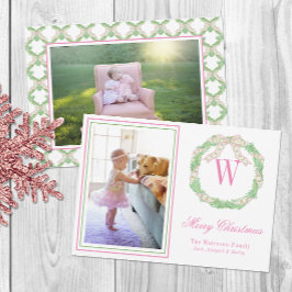 Tarjeta Festiva Navidades rosados y verdes rompen foto de monogram