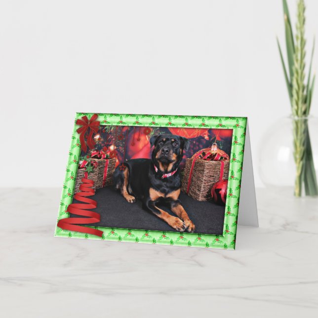 Tarjeta Festiva Navidades - Rottweiler - Nalani (Anverso)
