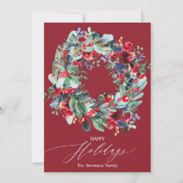 Tarjeta Festiva Navidades rubios con flores de borgoña estaban con