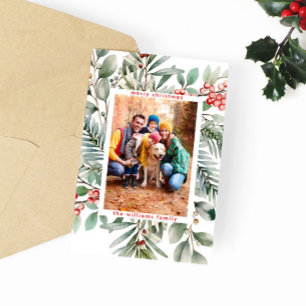 Tarjeta Festiva Navidades rusos Berries Grey Photo
