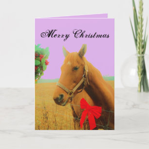 Tarjeta Festiva Navidades rusos Caballo marrón rojo doblado rosa m
