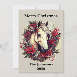 Tarjeta Festiva Navidades rusos Caballo Poinsettia Wreath