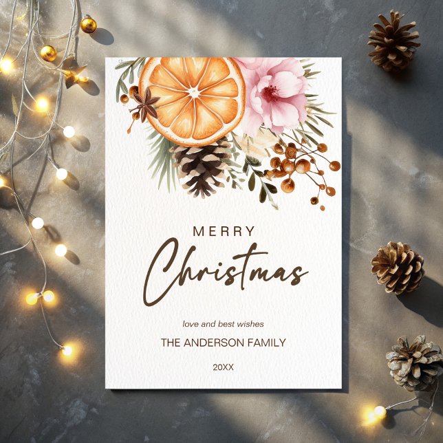 Tarjeta Festiva Navidades rusos Cítricos botánicos de invierno (Rustic Christmas winter greenery dry citrus botanical Holiday Card Merry Christmas greeting cards)