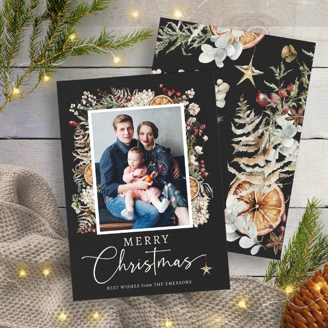 Tarjeta Festiva Navidades rusos de Boho (Elegant Black Rustic Boho Christmas Holiday Card
)