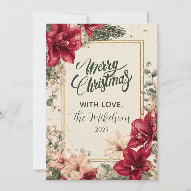 Tarjeta Festiva Navidades rusos del Amaryllis Rojo (Anverso)