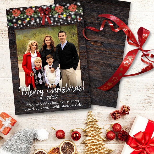 Tarjeta Festiva Navidades rusos Garland con foto de luces (In Situ Front/Back)