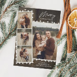 Tarjeta Festiva Navidades rusos iluminan 4 Collages de fotos<br><div class="desc">Un Navidad Rústico ilumina 4 tarjetas de vacaciones de Collage de fotos con fondo de madera y saludo de guión. Haga clic en el botón personalizar para personalizar este diseño con sus fotos y detalles.</div>