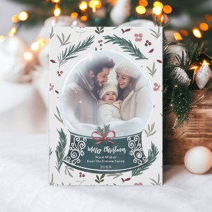Tarjeta Festiva Navidades rusos nevan globo florido foto familiar