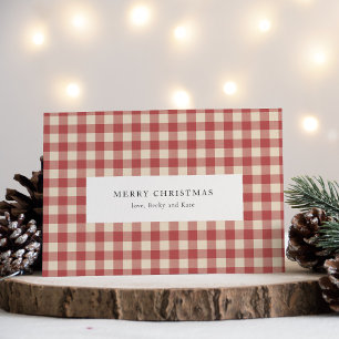 Tarjeta Festiva Navidades rusos rojos de Gingham modernos
