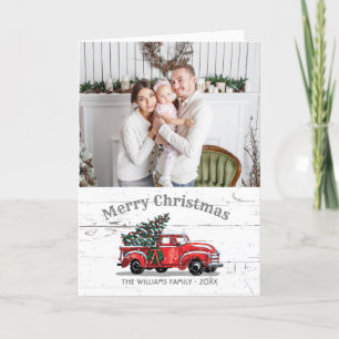 Tarjeta Festiva Navidades rusos vintage Red Truck Photo Wood