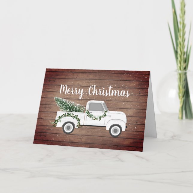 Tarjeta Festiva Navidades rusos vintage White Truck Wood (Anverso)