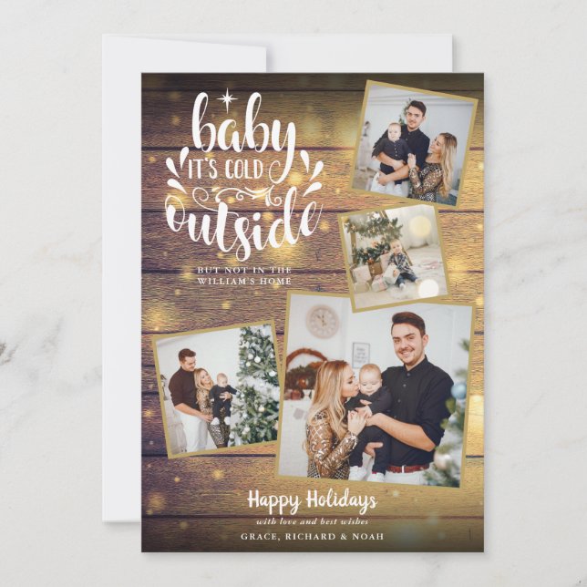Tarjeta Festiva Navidades Rustic 4 Collage de fotos Wood (Anverso)