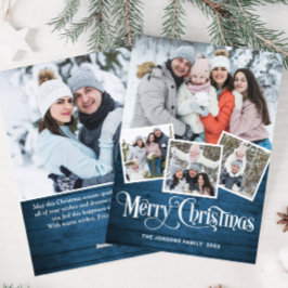 Tarjeta Festiva Navidades Rustic Blue Wood 5 Fotos de bienvenida