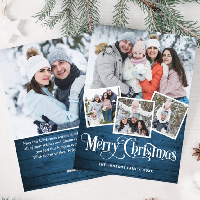 Tarjeta Festiva Navidades Rustic Blue Wood 5 Fotos de bienvenida (Subido por el creador)