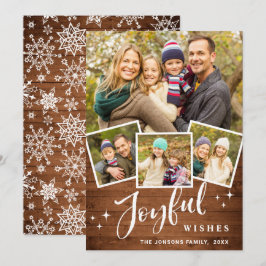 Tarjeta Festiva Navidades Rustic Brown Boho Wood 4 Fotos de bienve