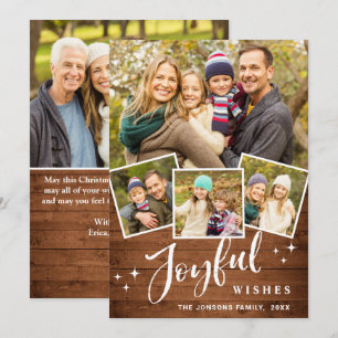 Tarjeta Festiva Navidades Rustic Brown Boho Wood 5 Fotos de bienve