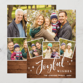 Tarjeta Festiva Navidades Rustic Brown Boho Wood 7 Fotos de bienve