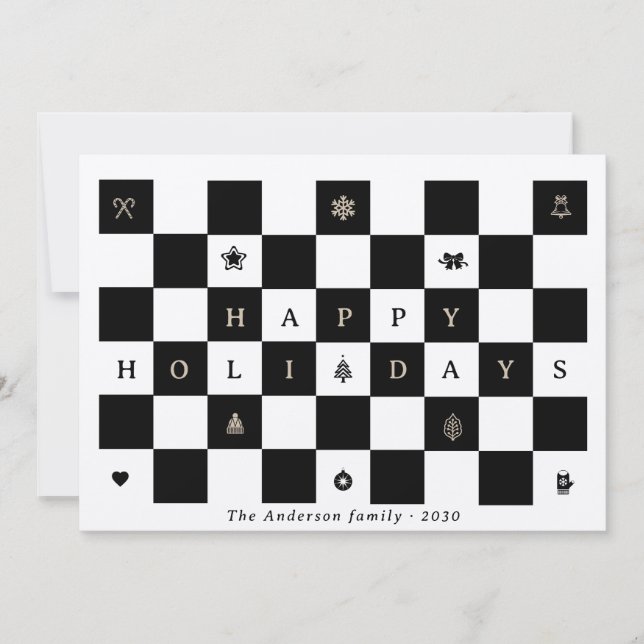 Tarjeta Festiva Navidades Rustic Happy Holidays Checkerboard (Anverso)