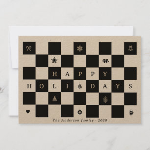 Tarjeta Festiva Navidades Rustic Happy Holidays Checkerboard