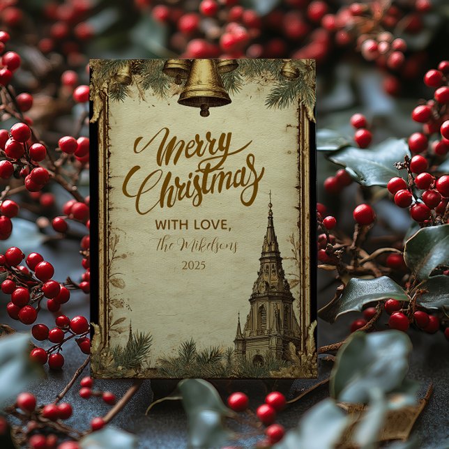 Tarjeta Festiva Navidades Rustic Holiday Bells (Subido por el creador)