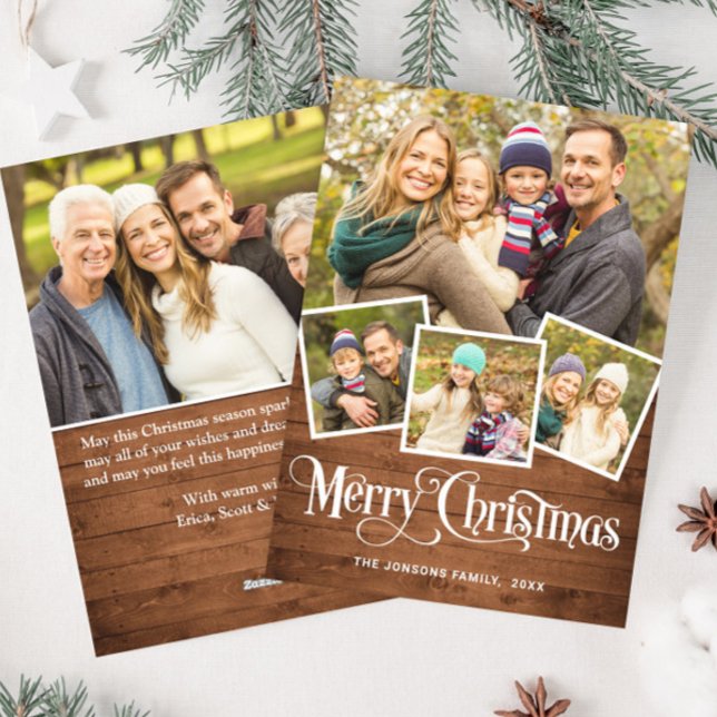 Tarjeta Festiva Navidades Rustic Wood 5 Fotos Greet (Subido por el creador)