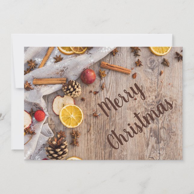 Tarjeta Festiva Navidades Rustic Wood Cinnamon Spices (Anverso)