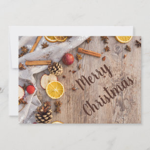 Tarjeta Festiva Navidades Rustic Wood Cinnamon Spices