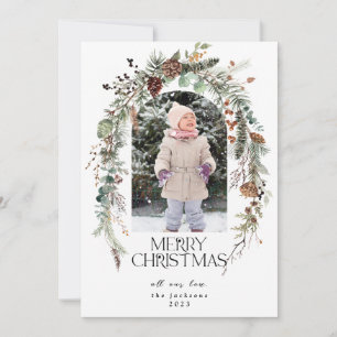 Tarjeta Festiva Navidades Rústica Verde Berries Lotus Photo