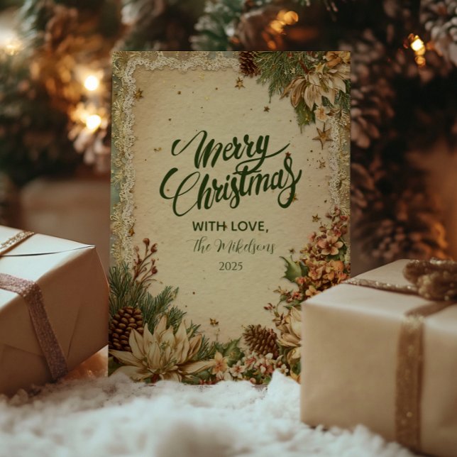 Tarjeta Festiva Navidades Rústicas Pineconas y encaje (Subido por el creador)