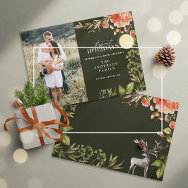 Tarjeta Festiva Navidades rústico follaje foto rojo y verde