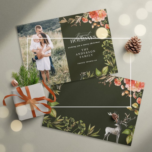 Tarjeta Festiva Navidades rústico follaje foto rojo y verde (Subido por el creador)