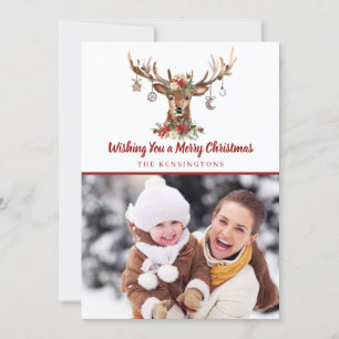 Tarjeta Festiva Navidades rústicos amables con adornos de ciervos 