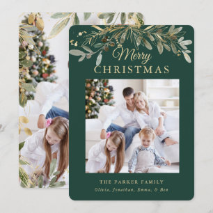 Tarjeta Festiva Navidades Rústicos Botánicos Dos fotos y oro