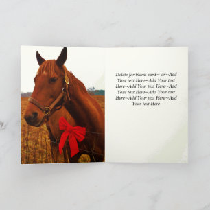 Tarjeta Festiva Navidades Rústicos Brown Horse Red Bow