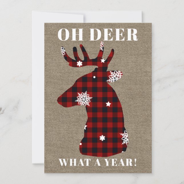 Tarjeta Festiva Navidades Rústicos De Burlap Y Snowflake Oh Deer (Anverso)