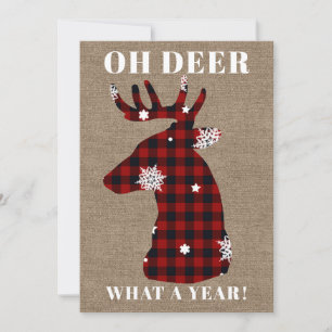 Tarjeta Festiva Navidades Rústicos De Burlap Y Snowflake Oh Deer