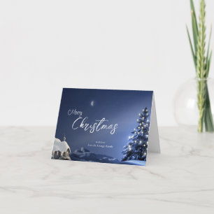 Tarjeta Festiva Navidades Rústicos De Cabina De Invierno Y Árbol D