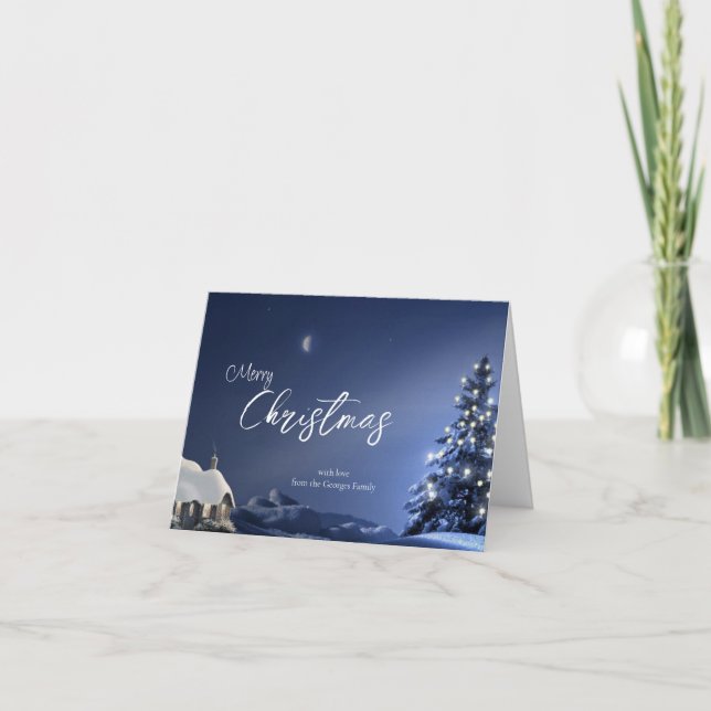 Tarjeta Festiva Navidades Rústicos De Cabina De Invierno Y Árbol D (Anverso)