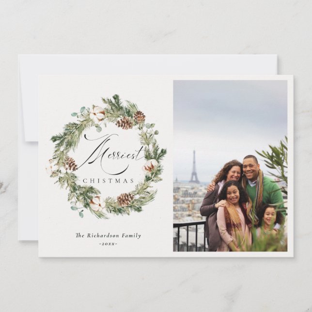 Tarjeta Festiva Navidades Rústicos De Cono De Pino De Algodón  (Anverso)