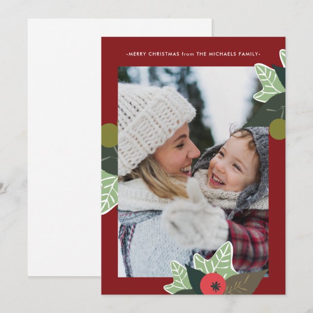 Tarjeta Festiva Navidades Rústicos De Fotografía Botánica Roja (Anverso / Reverso)
