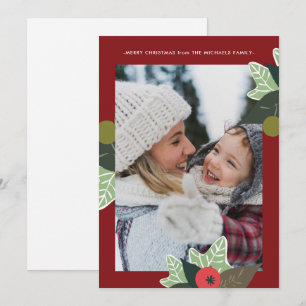 Tarjeta Festiva Navidades Rústicos De Fotografía Botánica Roja