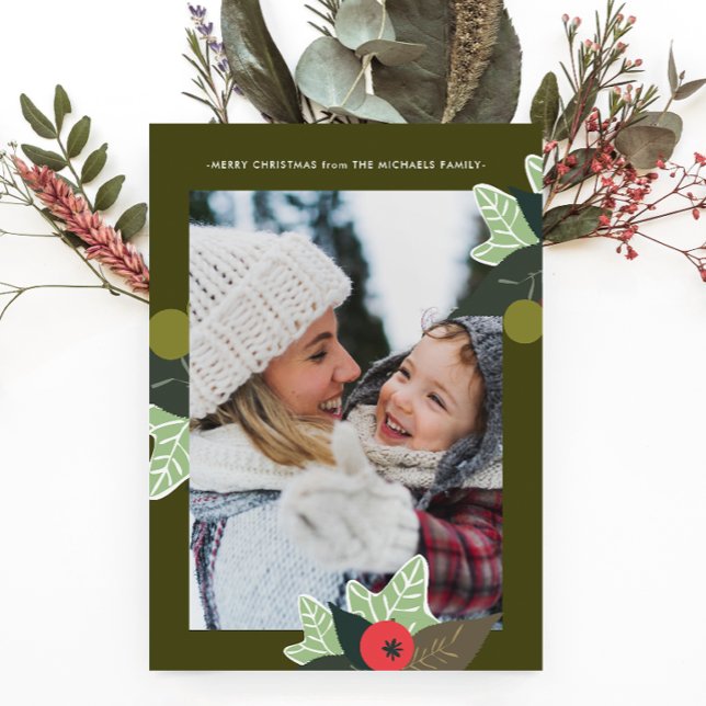 Tarjeta Festiva Navidades Rústicos de Fotografía Botánica Verde (Subido por el creador)