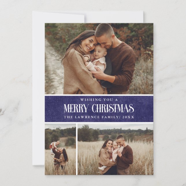 Tarjeta Festiva Navidades rústicos de la casa de labranza azul 3 C (Anverso)